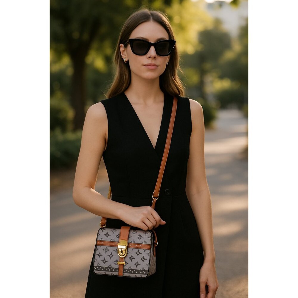 LANY Vegan Leather Crossbody Satchel Purse Handbag Grey Brown PETA Approved New